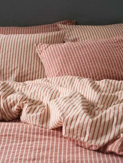 Auburn Red Textured Stripe Cotton Pillowcases (Pair)