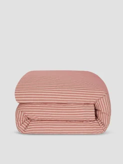 Auburn Red Textured Stripe Cotton Duvet Cover