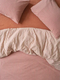 Auburn Red Textured Stripe Cotton Duvet Cover