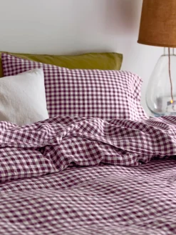 Berry Gingham Linen Blend Flat Sheet