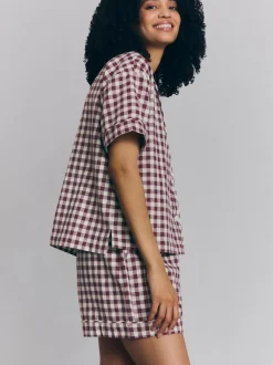 Berry Gingham Linen Blend Pajama Short Set