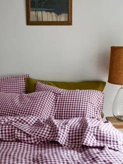 Berry Gingham 100% Linen Pillowcases (Pair)