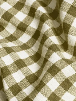 Botanical Green Gingham Linen Blend Duvet Cover