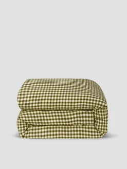 Botanical Green Gingham Linen Blend Duvet Cover