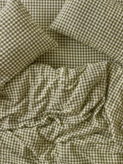 Botanical Green Gingham Linen Blend Duvet Cover