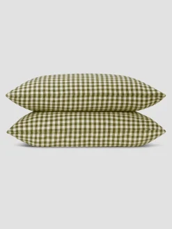 Botanical Green Gingham Linen Blend Pillowcase (Pair)
