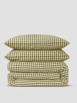 Botanical Green Gingham Linen Blend Duvet Set