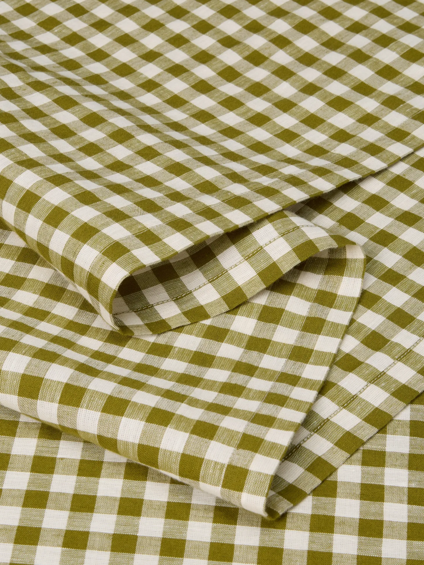 Botanical Green Gingham Linen Blend Table Runner