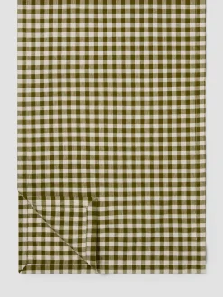Botanical Green Gingham Linen Blend Table Runner