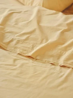 Butter Yellow Washed Cotton Percale Flat Sheet