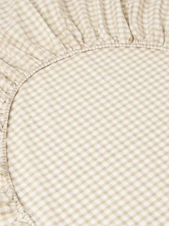 Café au Lait Gingham Kids Cotton Fitted Sheet