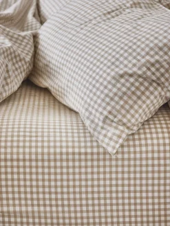 Café au Lait Gingham Washed Cotton Fitted Sheet