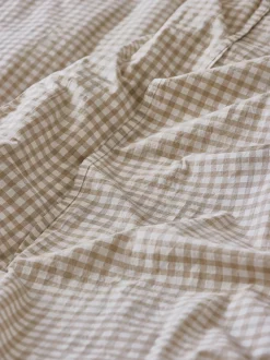 Café au Lait Gingham Washed Cotton Flat Sheet
