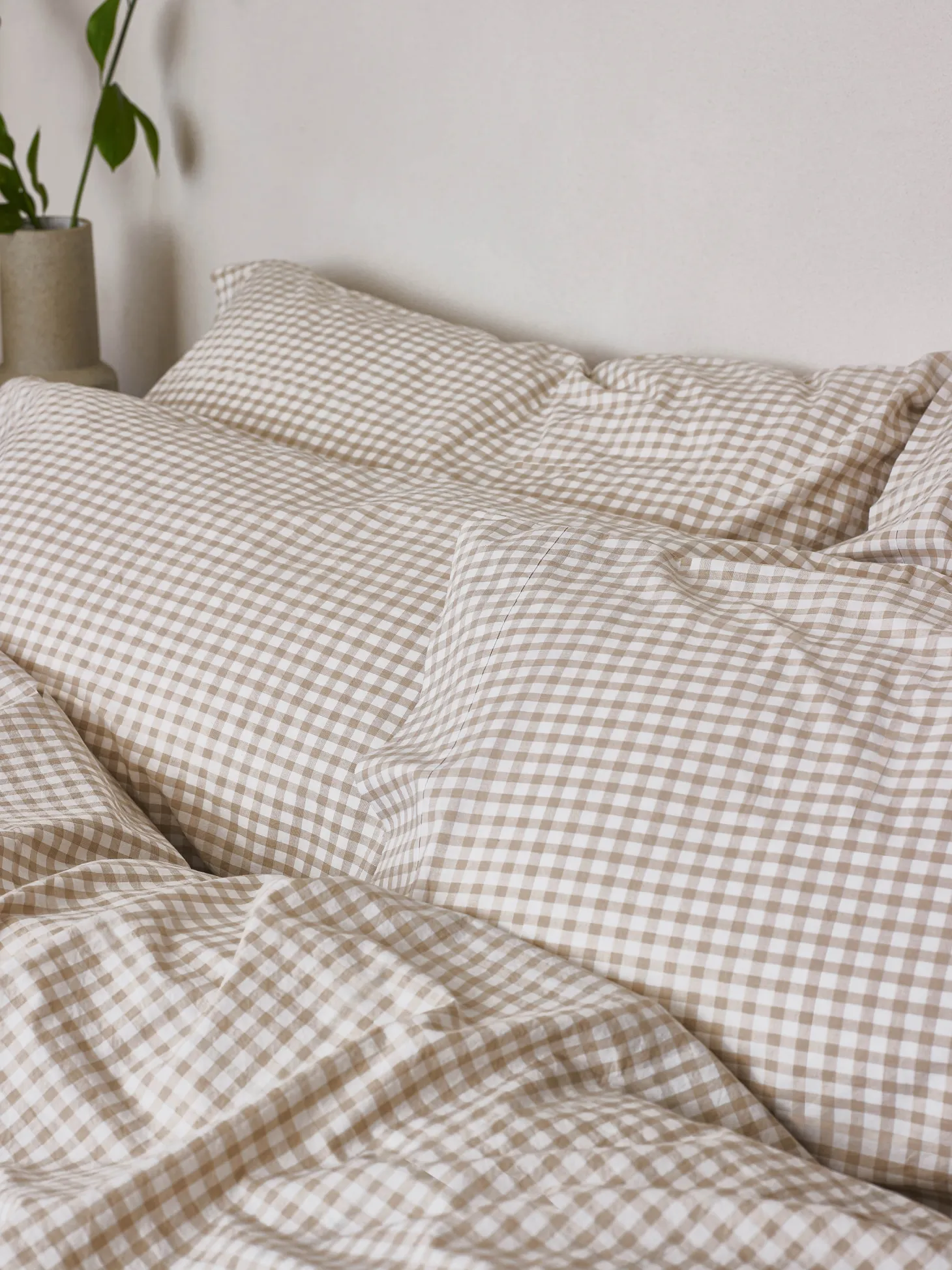 Café au Lait Gingham Washed Cotton Pillowcases (Pair)