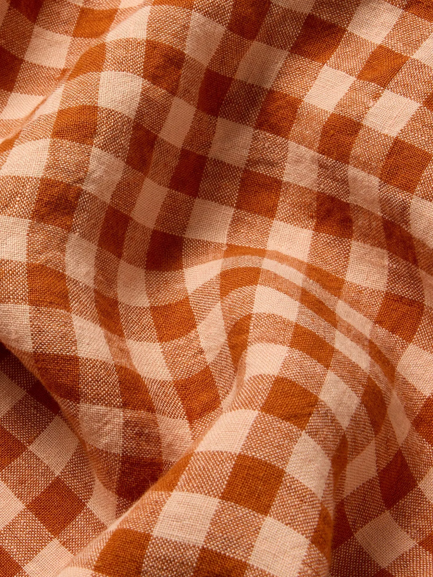 Cinnamon & Peach Colour Drenched Gingham Linen Blend Duvet Cover