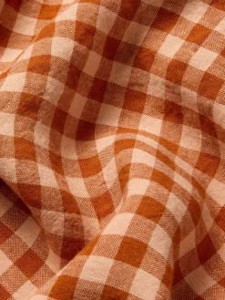 Cinnamon & Peach Colour Drenched Gingham Linen Blend Fitted Sheet