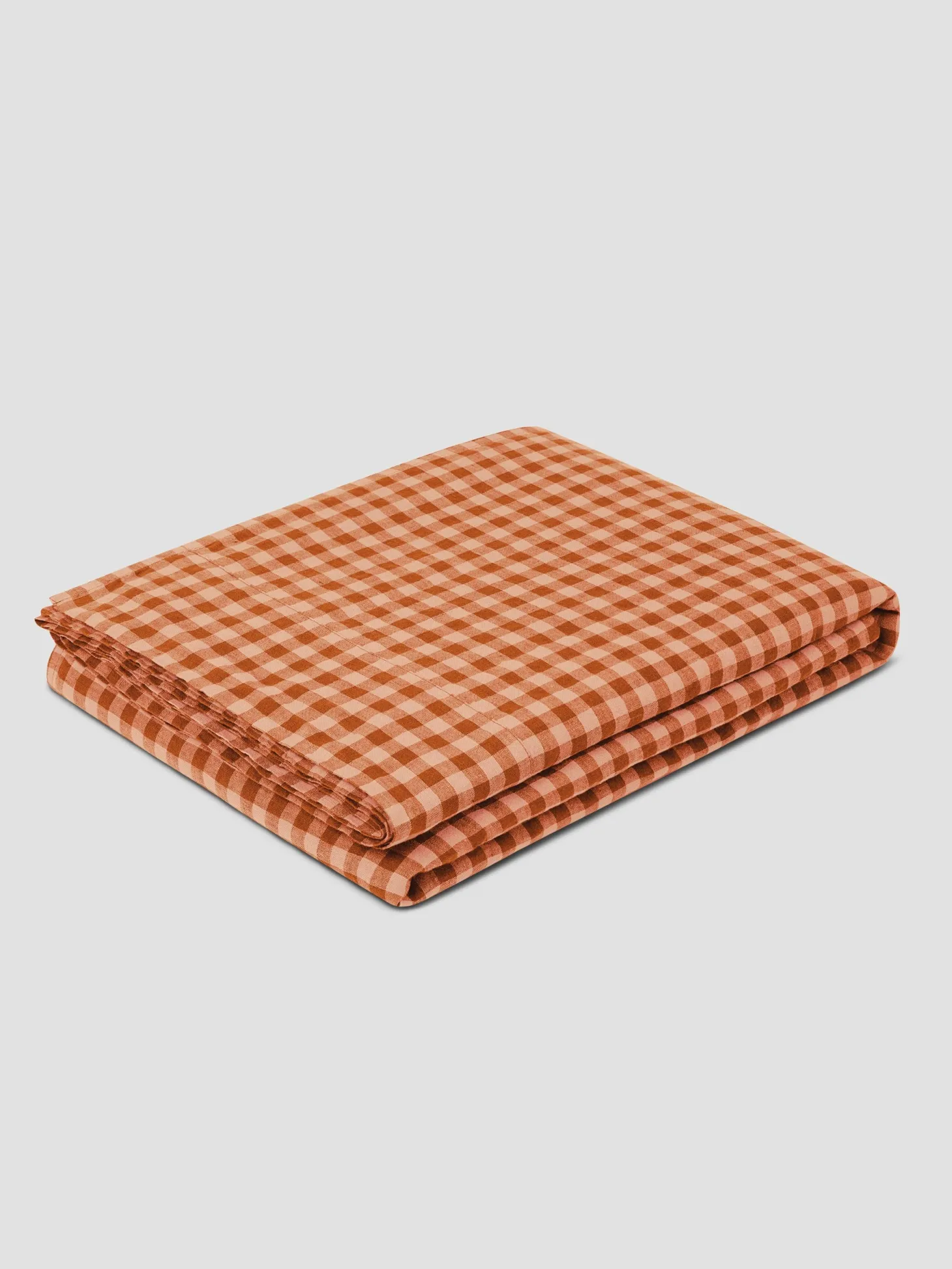Cinnamon & Peach Colour Drenched Gingham Linen Blend Flat Sheet