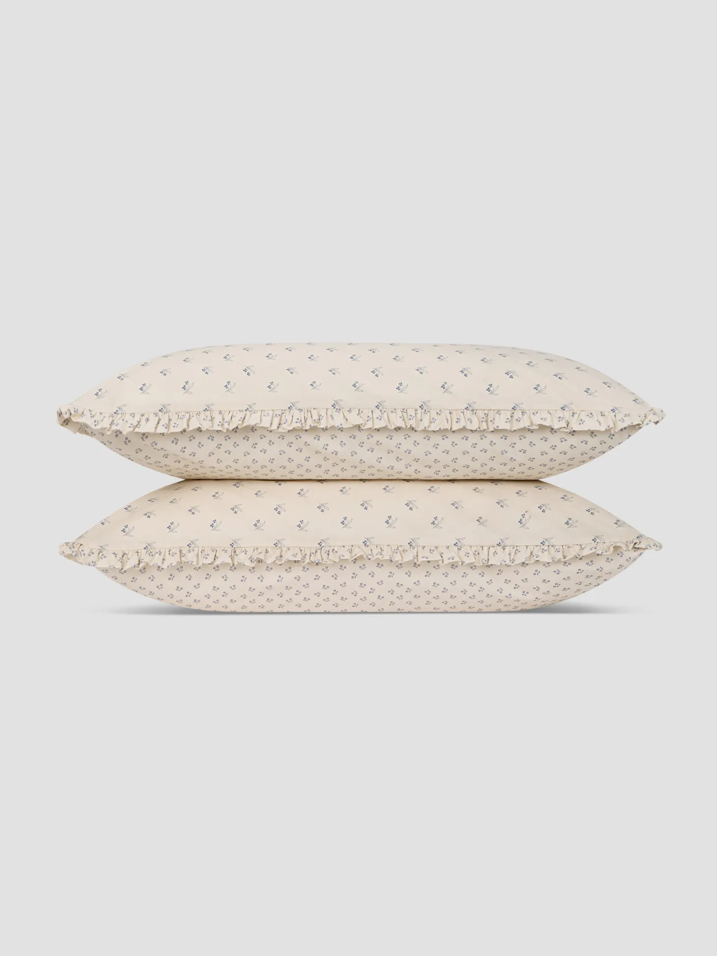 Cove Blue Martha Floral Cotton Frill Pillowcases (Pair)
