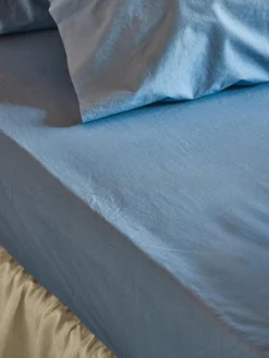 Cove Blue Washed Percale Cotton Fitted Sheet