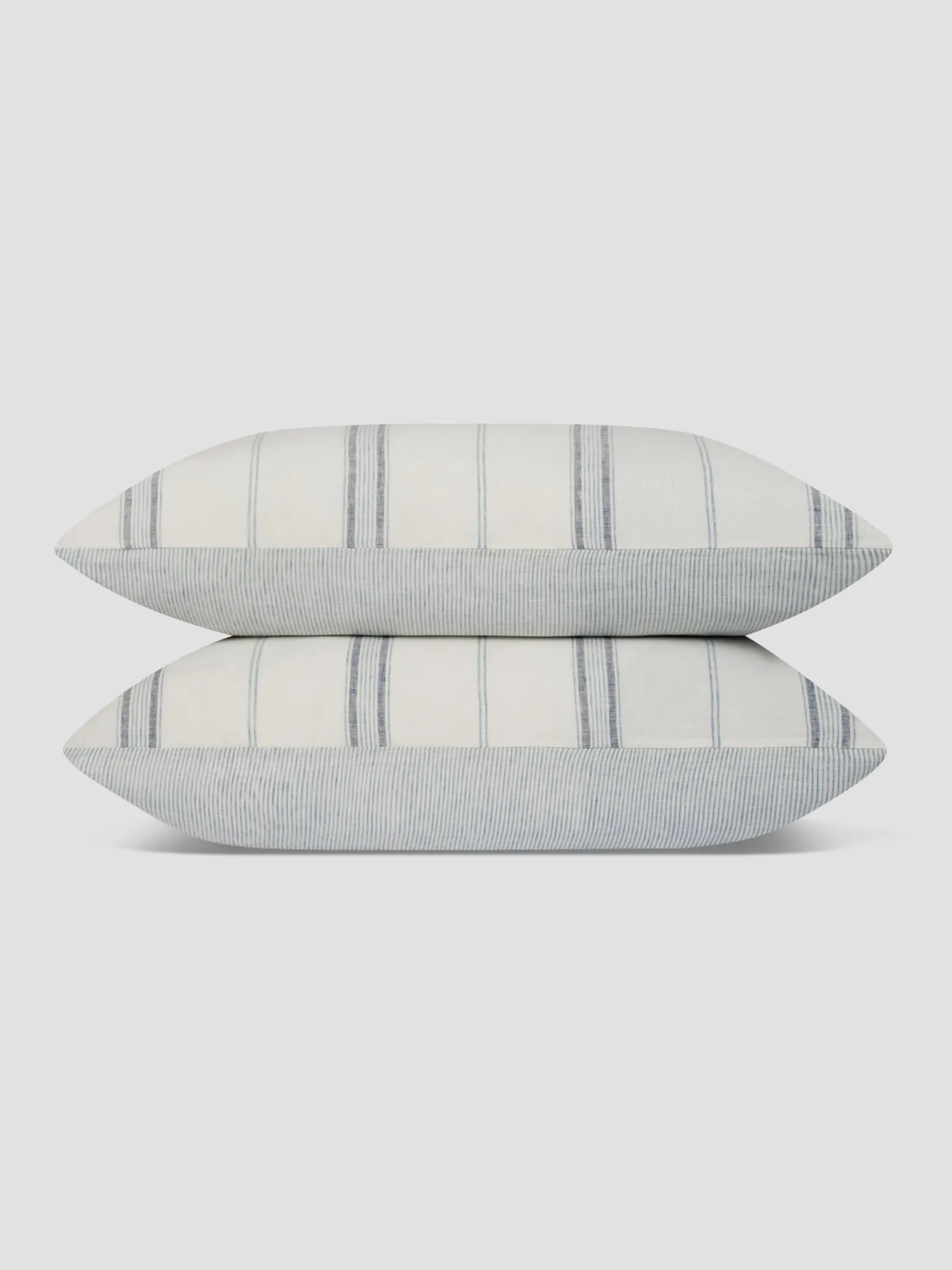 Dusk Blue Farmhouse Stripe 100% Linen Pillowcases (Pair)