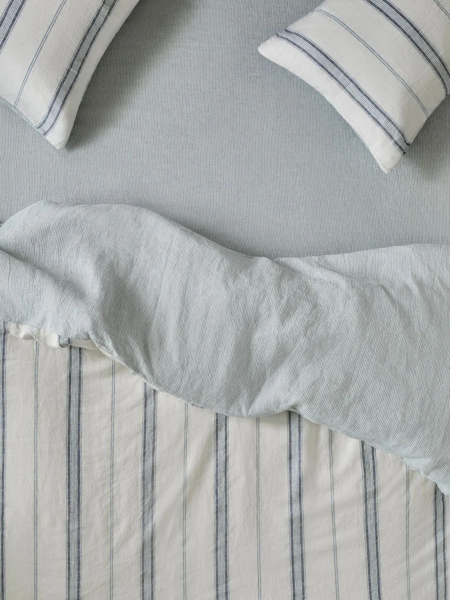 Dusk Blue Farmhouse Stripe 100% Linen Fitted Sheet