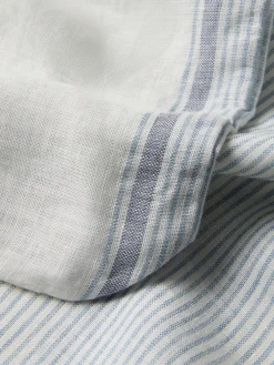 Dusk Blue Farmhouse Stripe 100% Linen Fitted Sheet