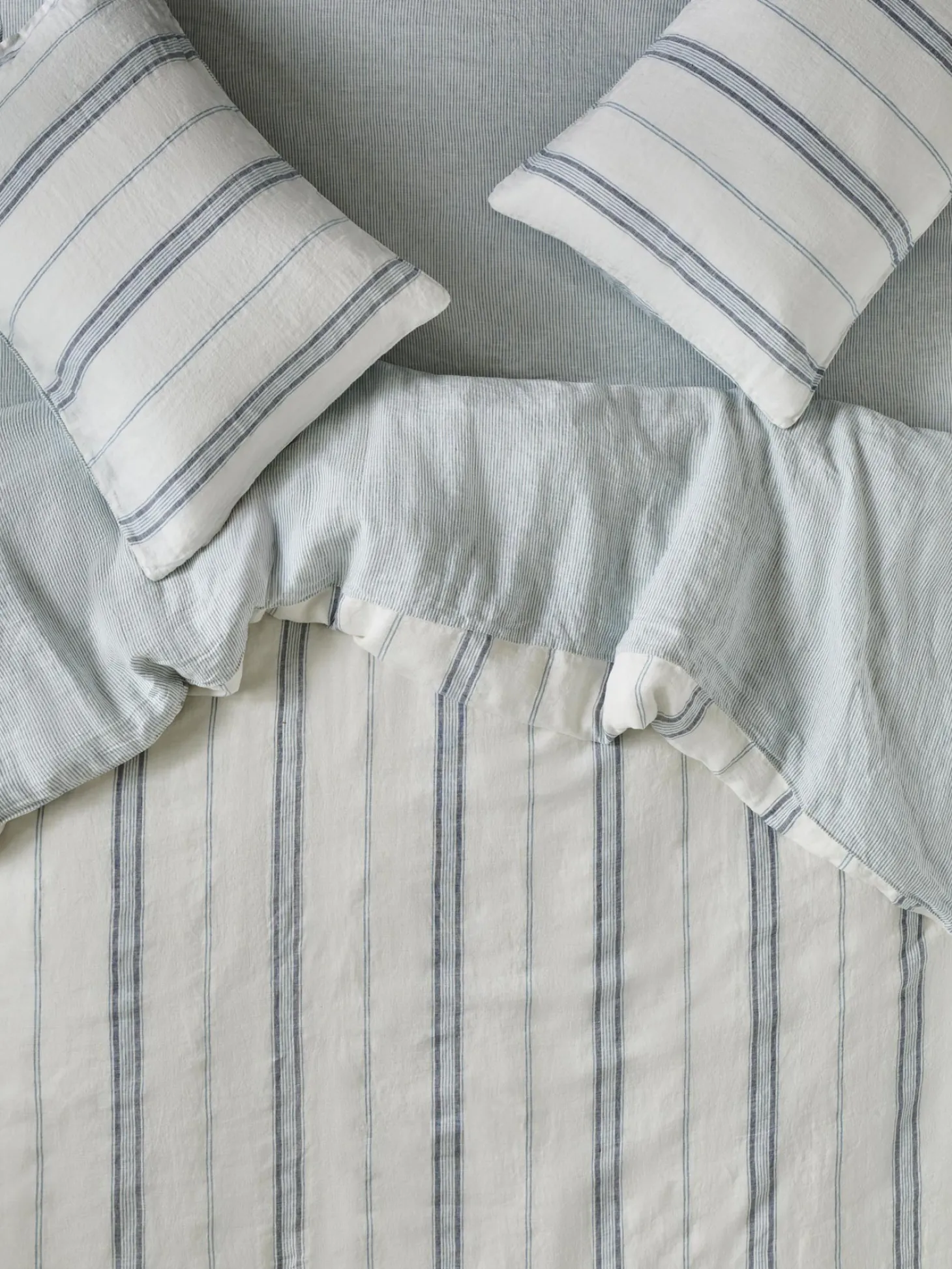 Dusk Blue Farmhouse Stripe 100% Linen Duvet Cover