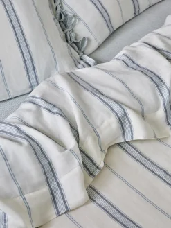Dusk Blue Farmhouse Stripe 100% Linen Duvet Cover