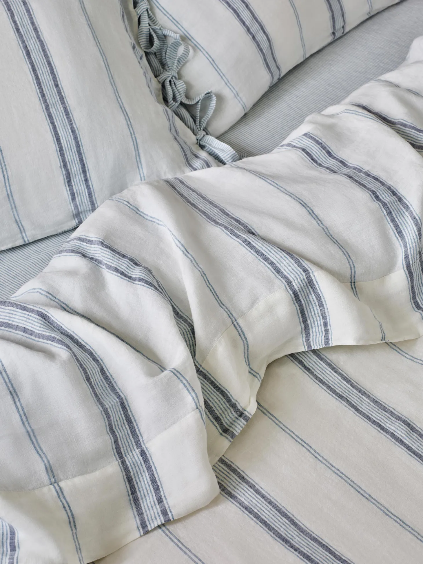 Dusk Blue Farmhouse Stripe 100% Linen Duvet Cover