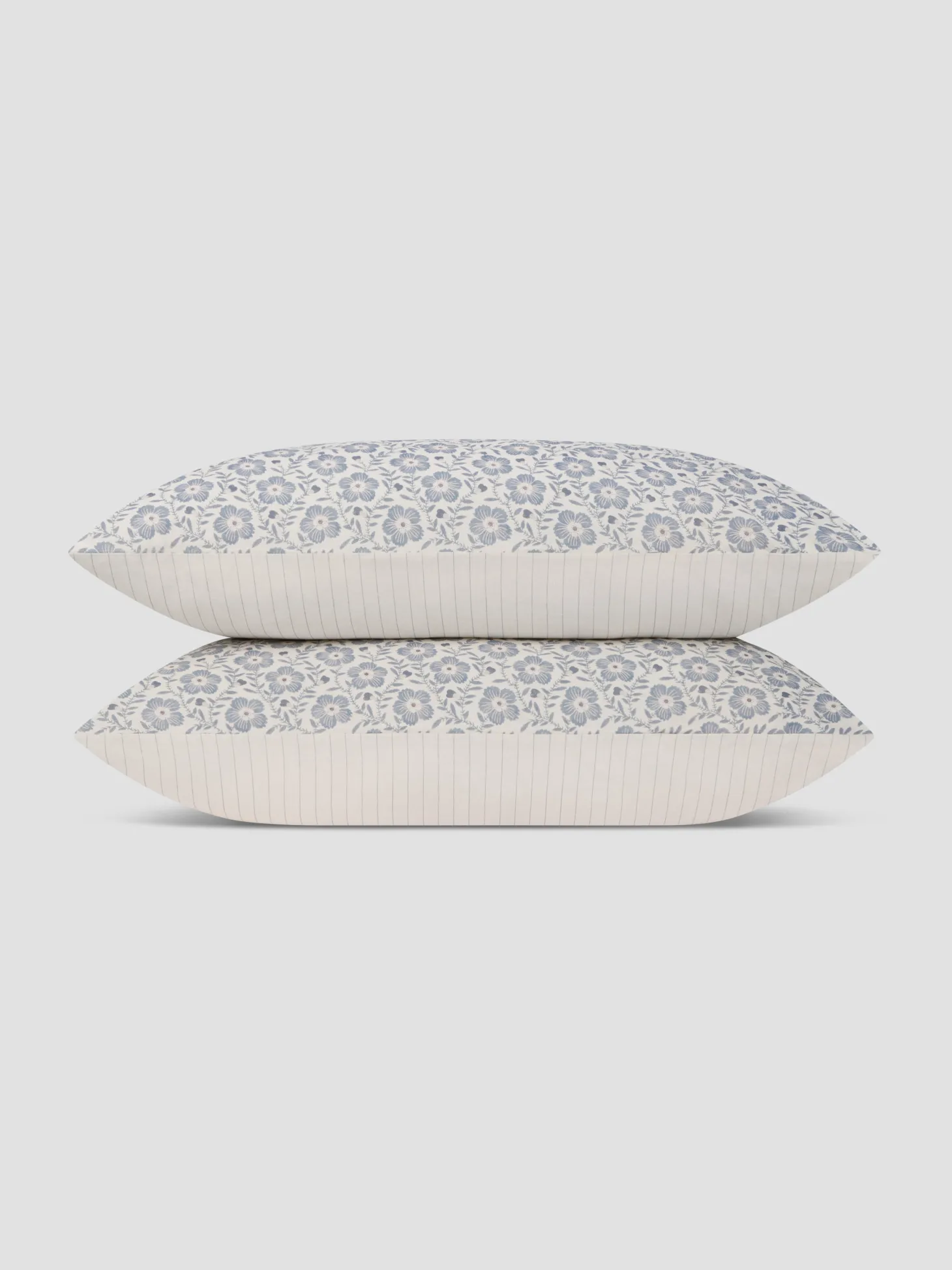 Dusk Blue Folk Floral Linen Blend Pillowcases (Pair)