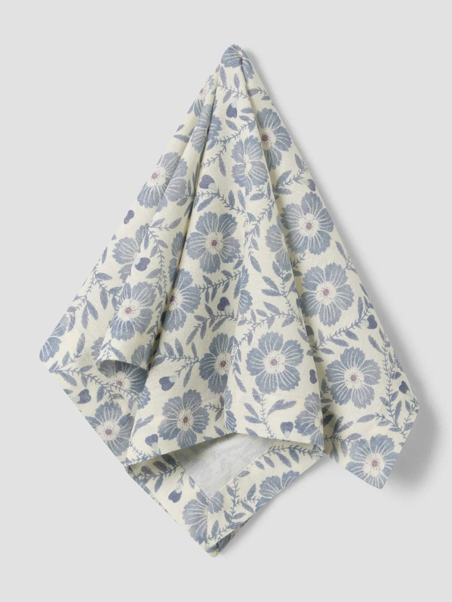Dusk Blue Folk Floral Linen Blend Napkins Set of 4