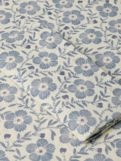 Dusk Blue Folk Floral Linen Blend Napkins Set of 4