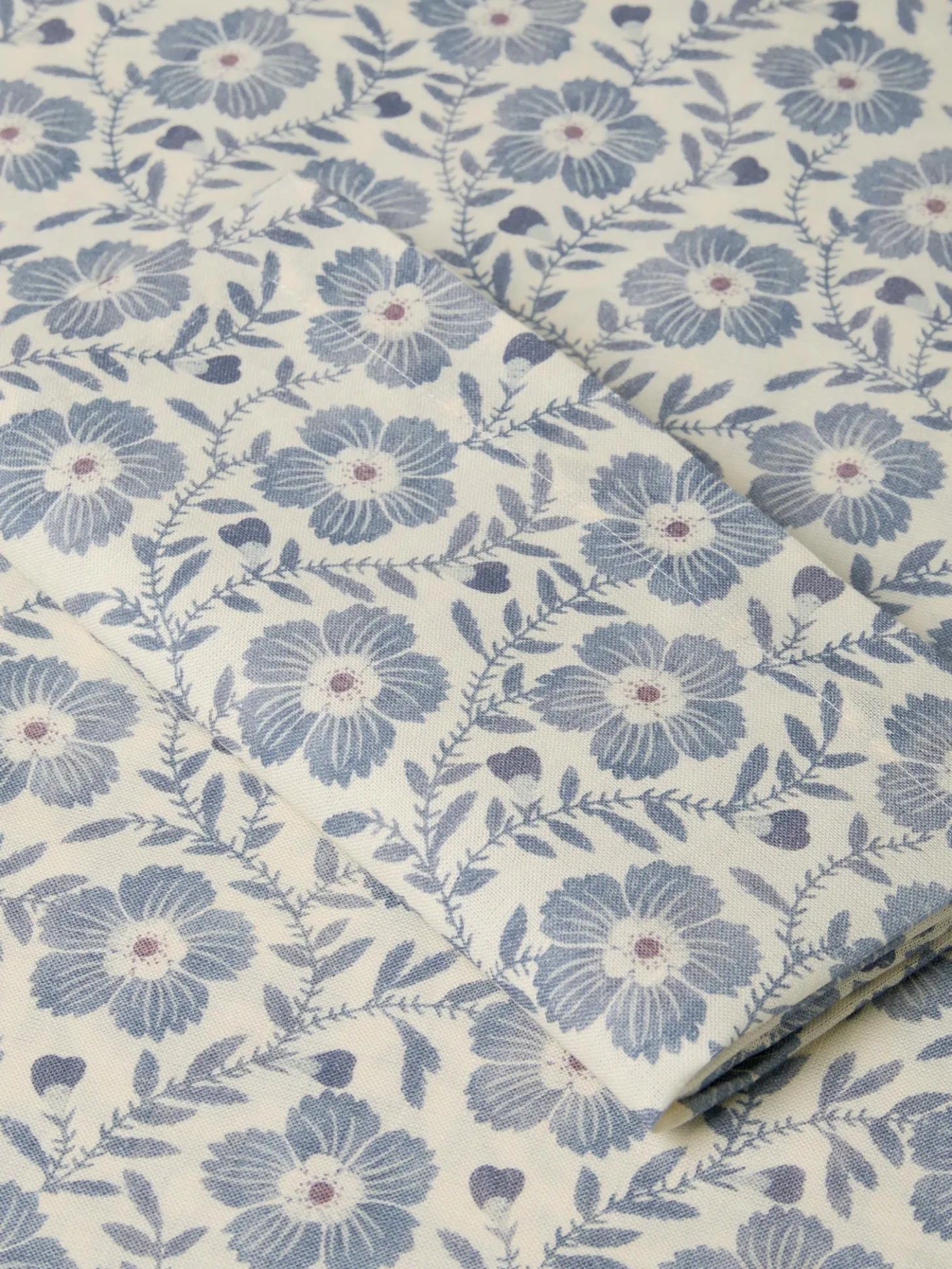 Dusk Blue Folk Floral Linen Blend Napkins Set of 4