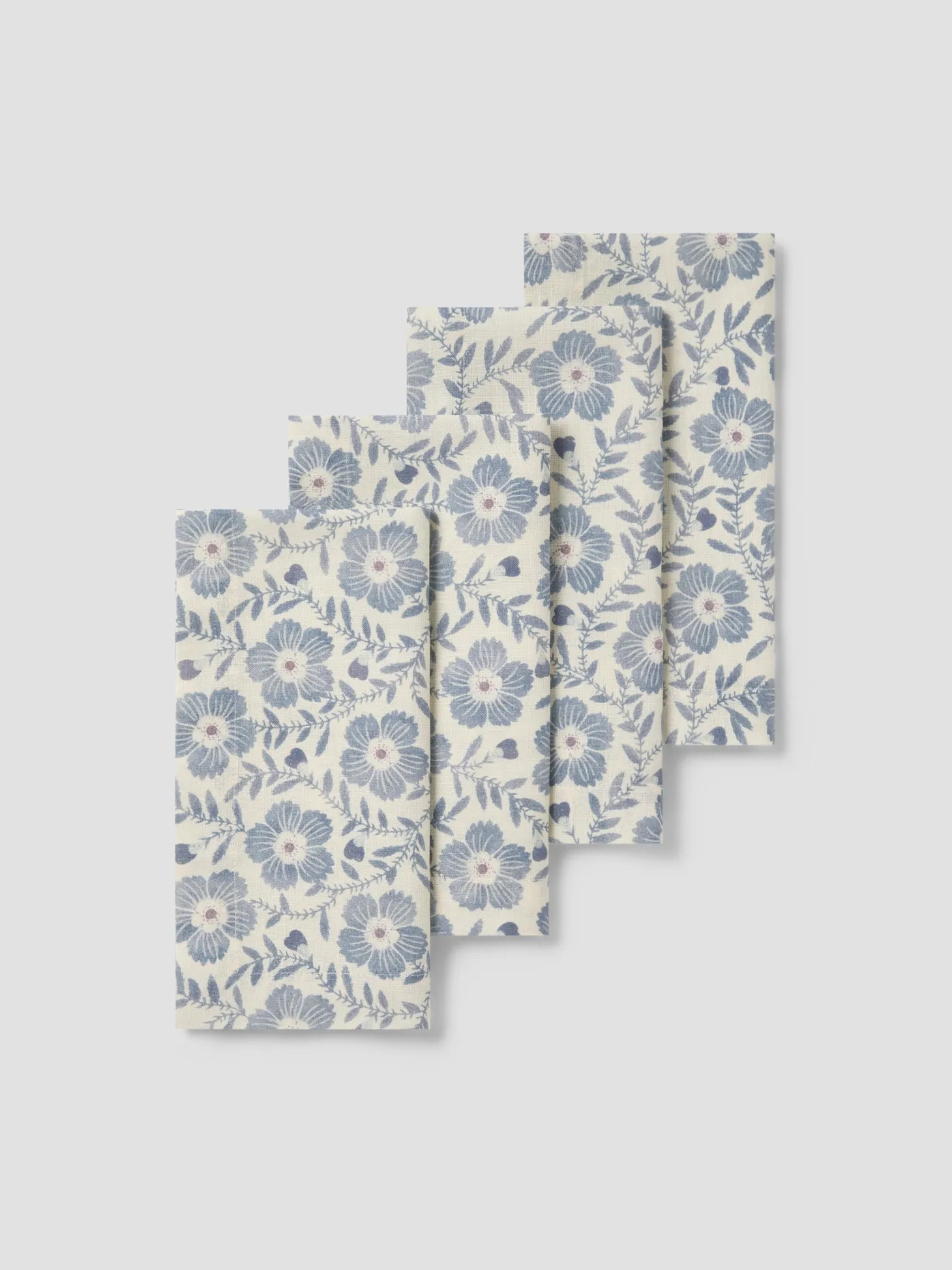 Dusk Blue Folk Floral Linen Blend Napkins Set of 4