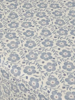 Dusk Blue Folk Floral Linen Blend Tablecloth
