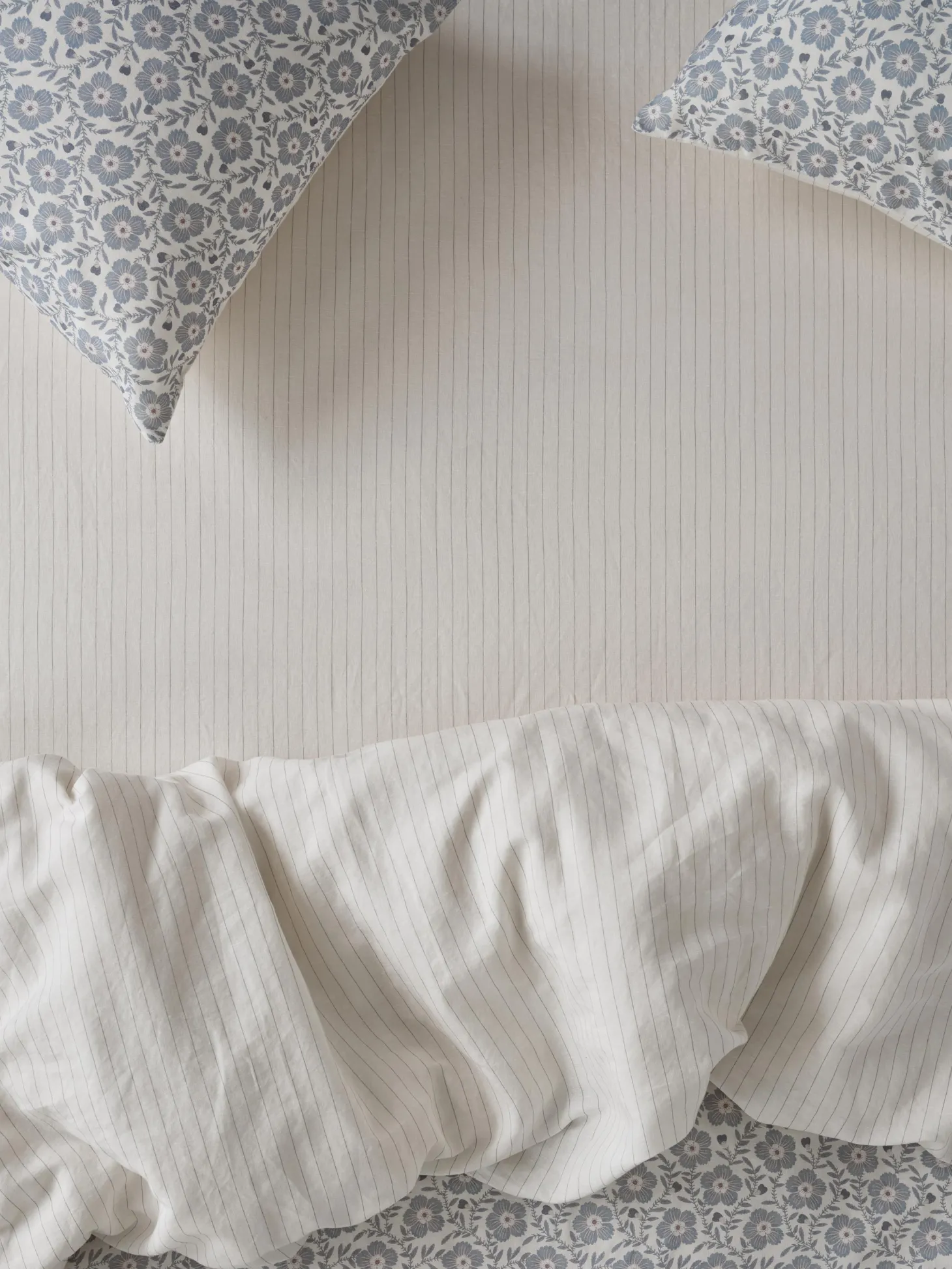 Dusk Blue Folk Stripe Linen Blend Fitted Sheet