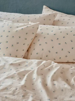 Dusk Blue Posy Bud Linen Blend Pillowcases (Pair)