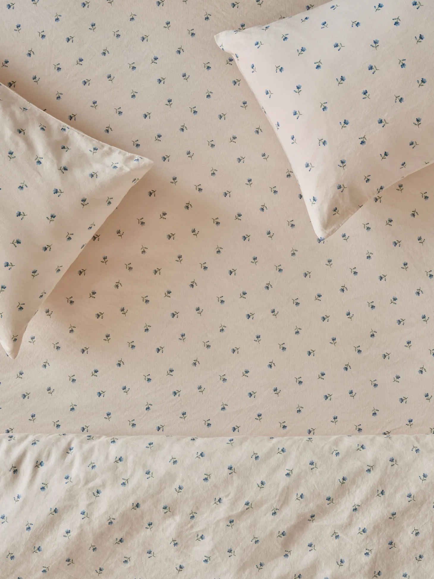 Dusk Blue Posy Bud Linen Blend Fitted Sheet