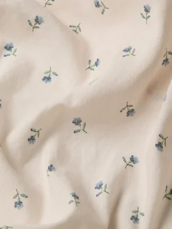 Dusk Blue Posy Bud Linen Blend Flat Sheet