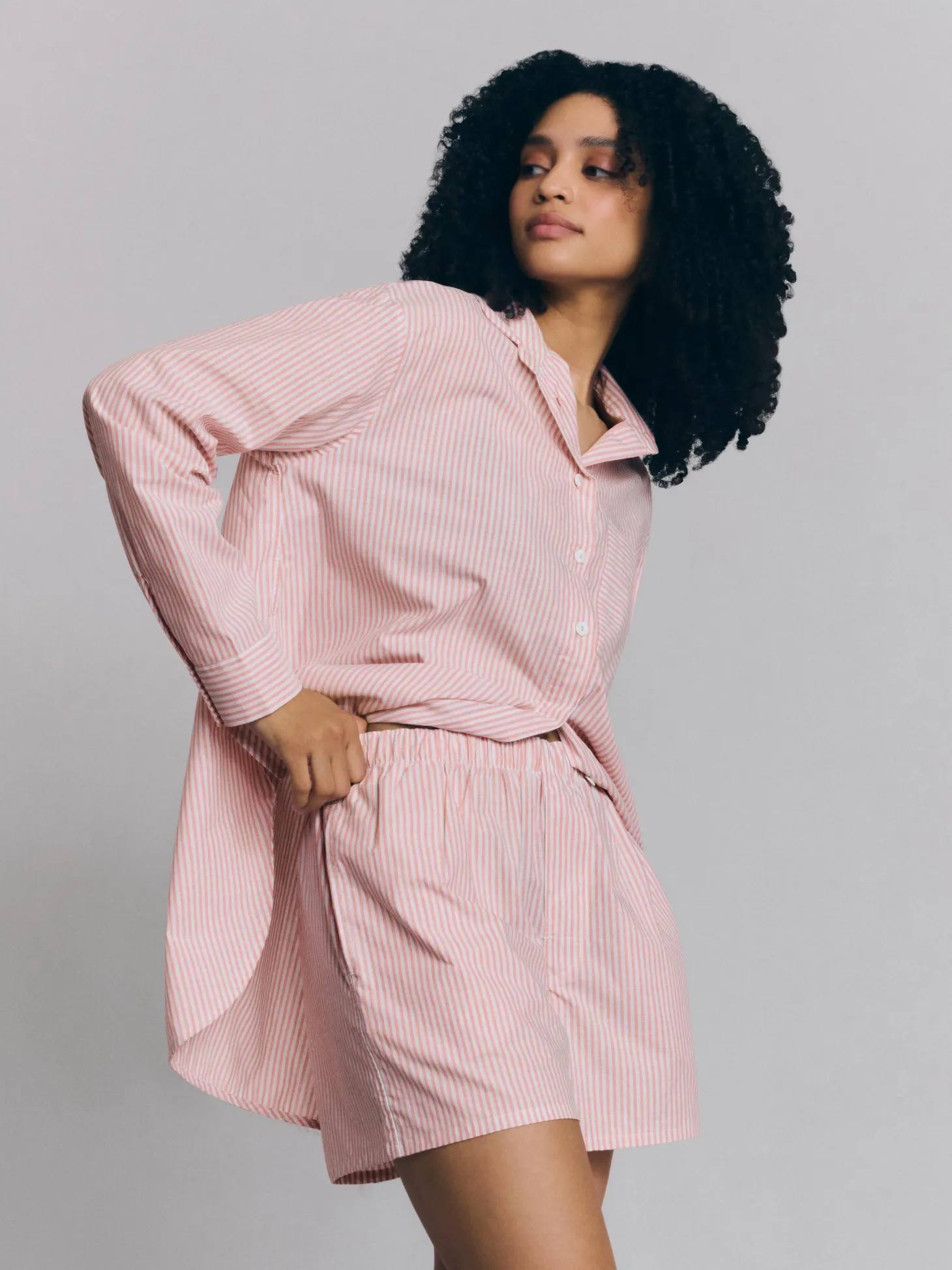 Dusty Pink Boyfriend Stripe Shorts Set