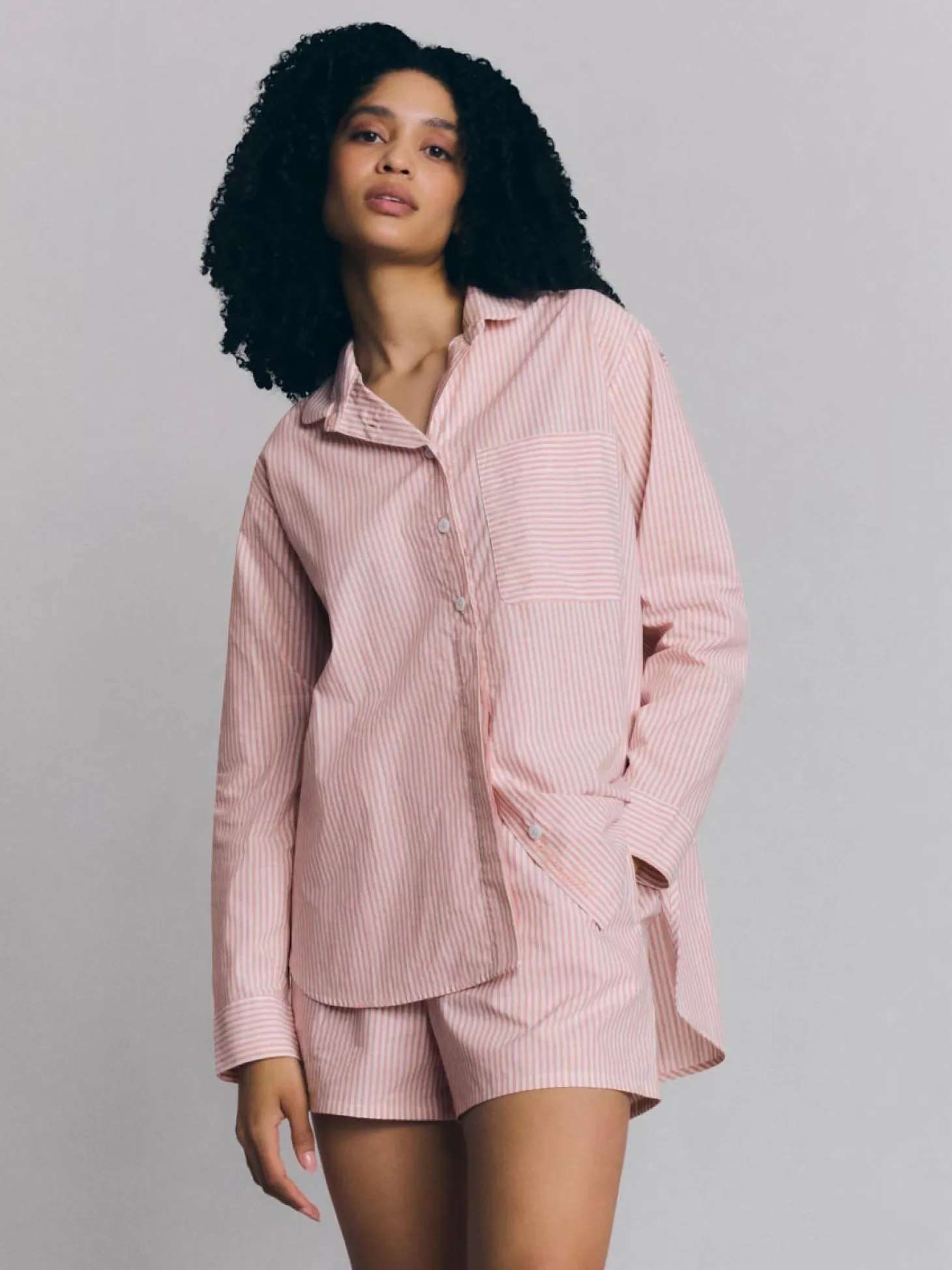 Dusty Pink Boyfriend Stripe Shorts Set