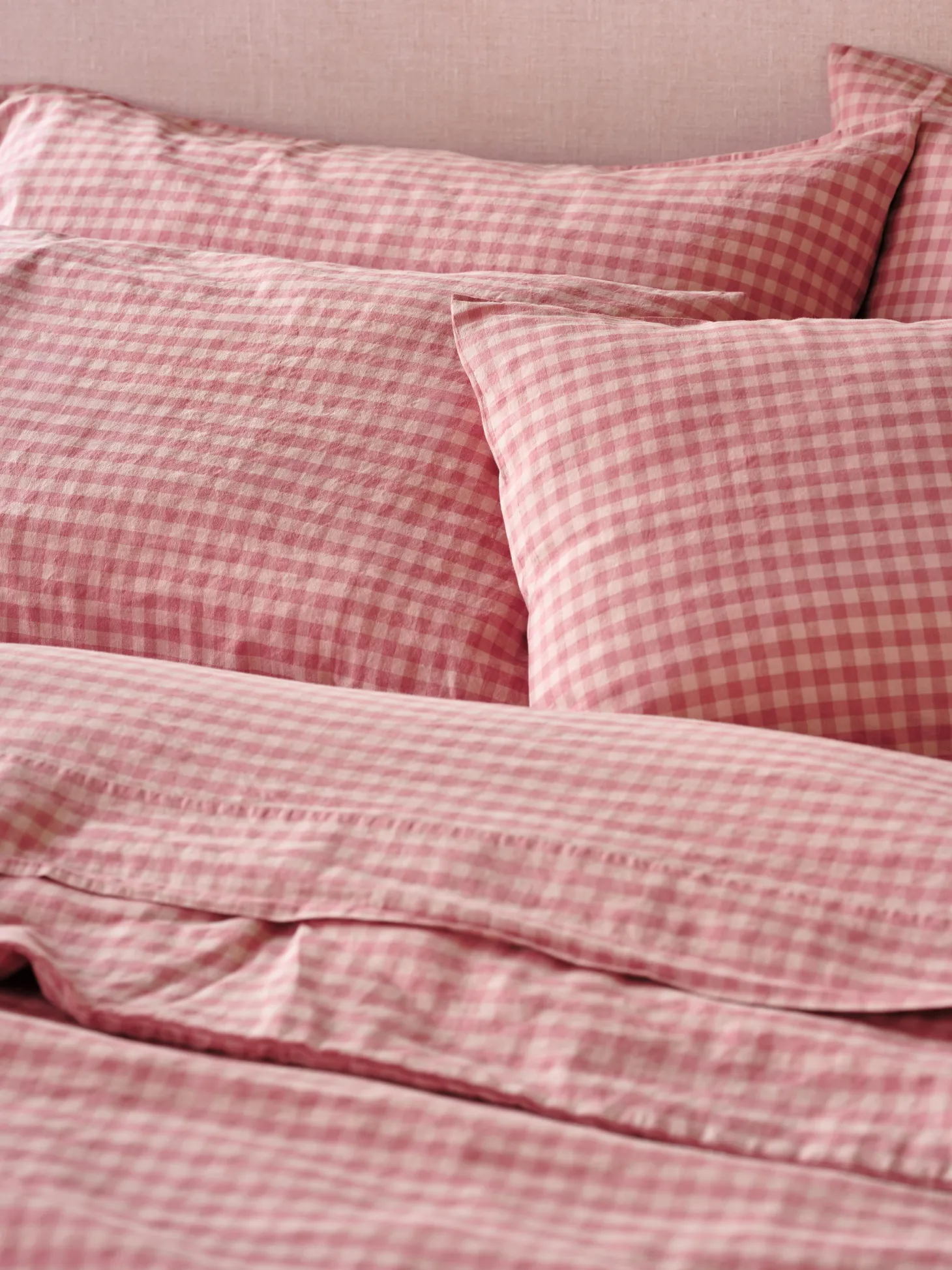 Dusty Pink & Rose Color Drenched Gingham Linen Blend Pillowcases (Pair)