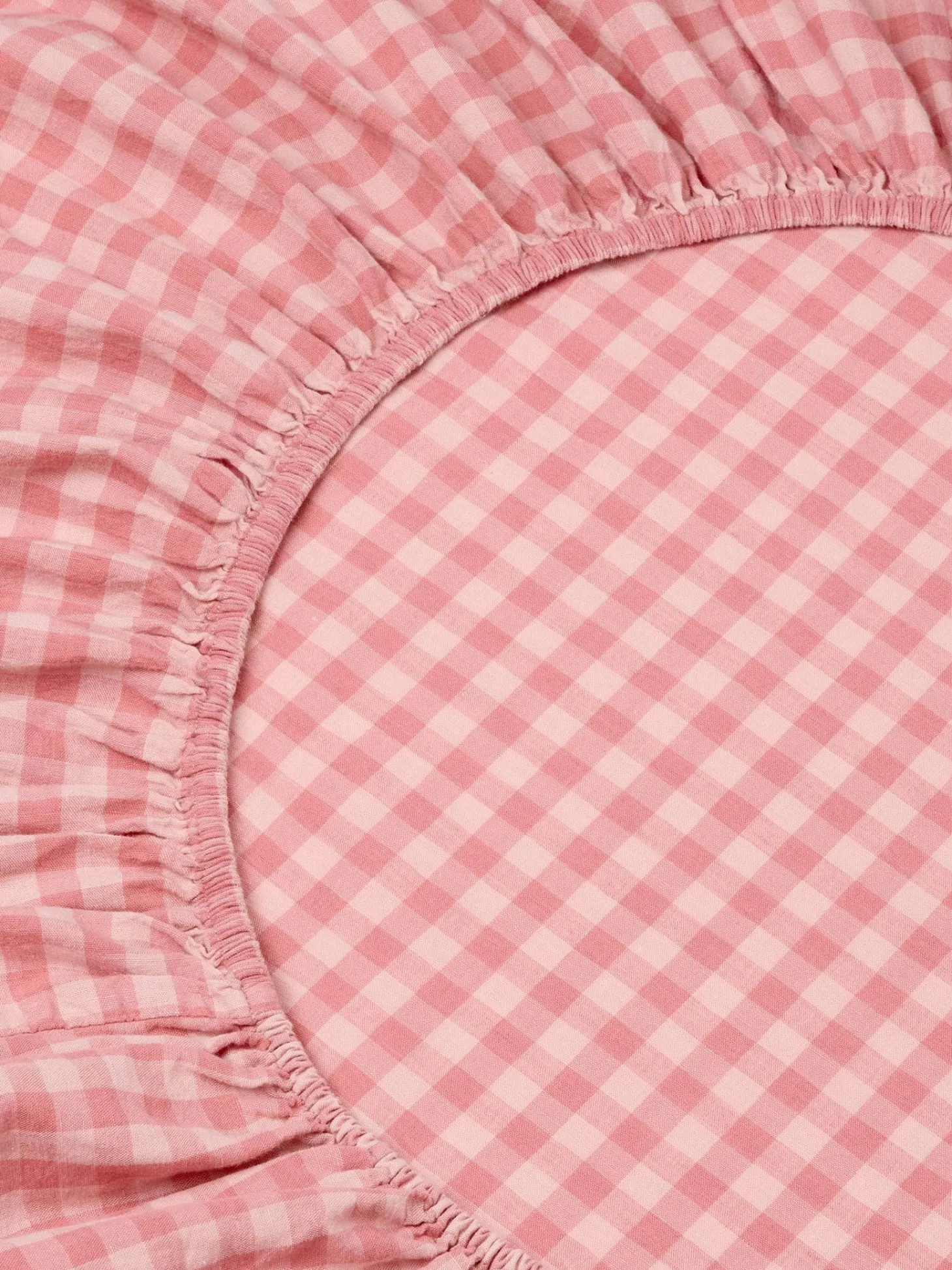 Dusty Pink & Rose Color Drenched Gingham Linen Blend Fitted Sheet