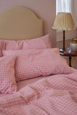 Dusty Pink & Rose Color Drenched Gingham Linen Blend Fitted Sheet