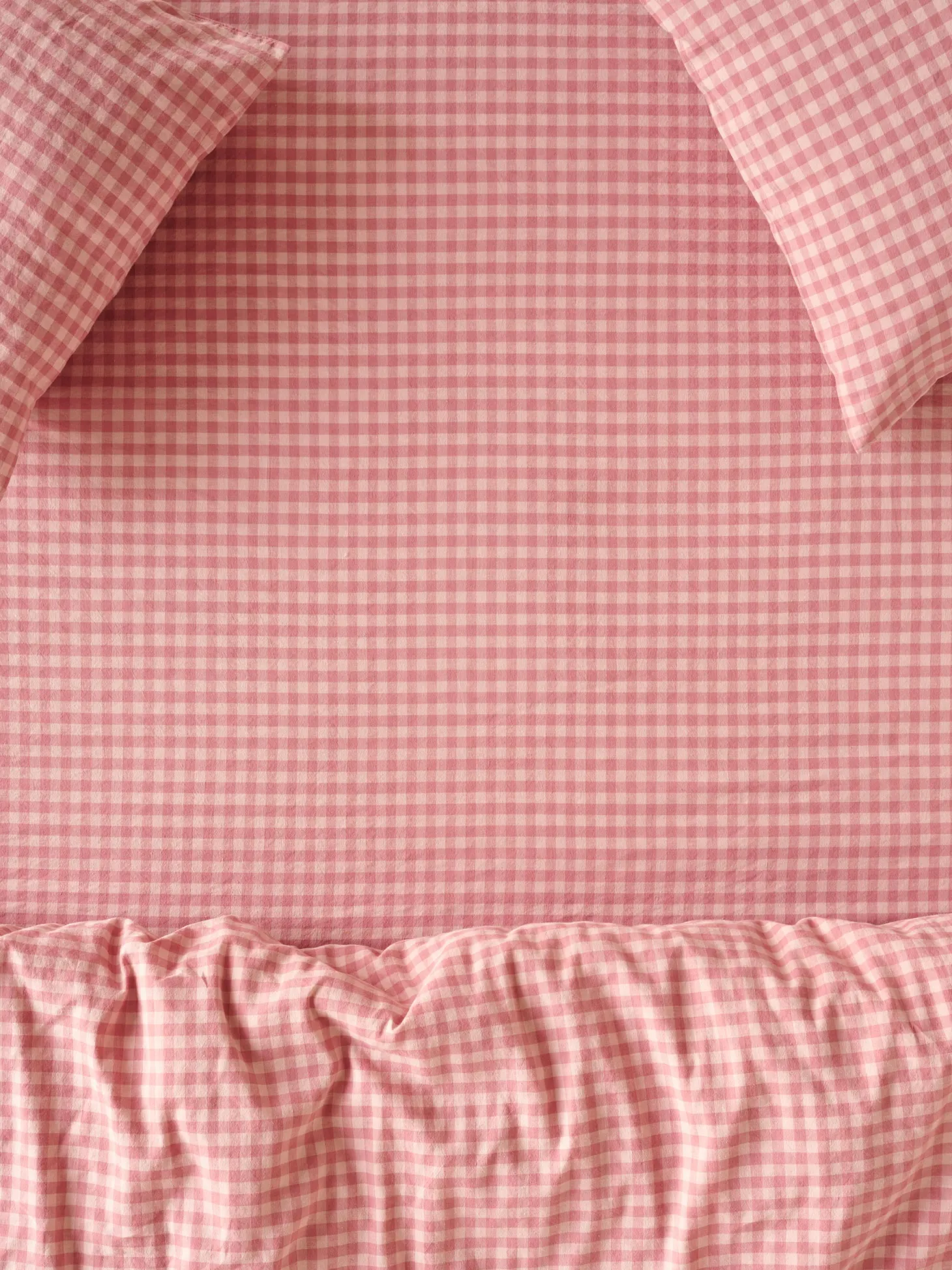 Dusty Pink & Rose Color Drenched Gingham Linen Blend Fitted Sheet