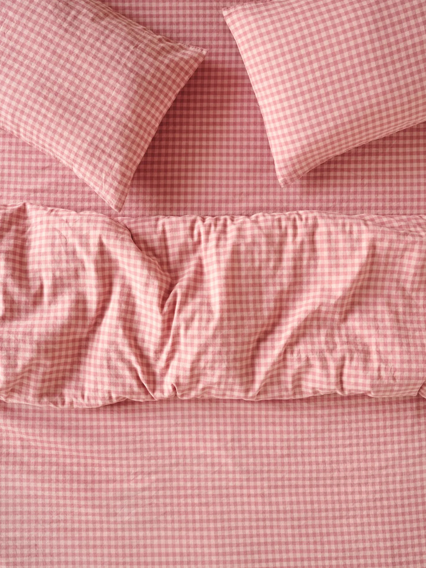 Dusty Pink & Rose Color Drenched Gingham Linen Blend Duvet Cover
