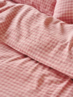 Dusty Pink & Rose Color Drenched Gingham Linen Blend Flat Sheet