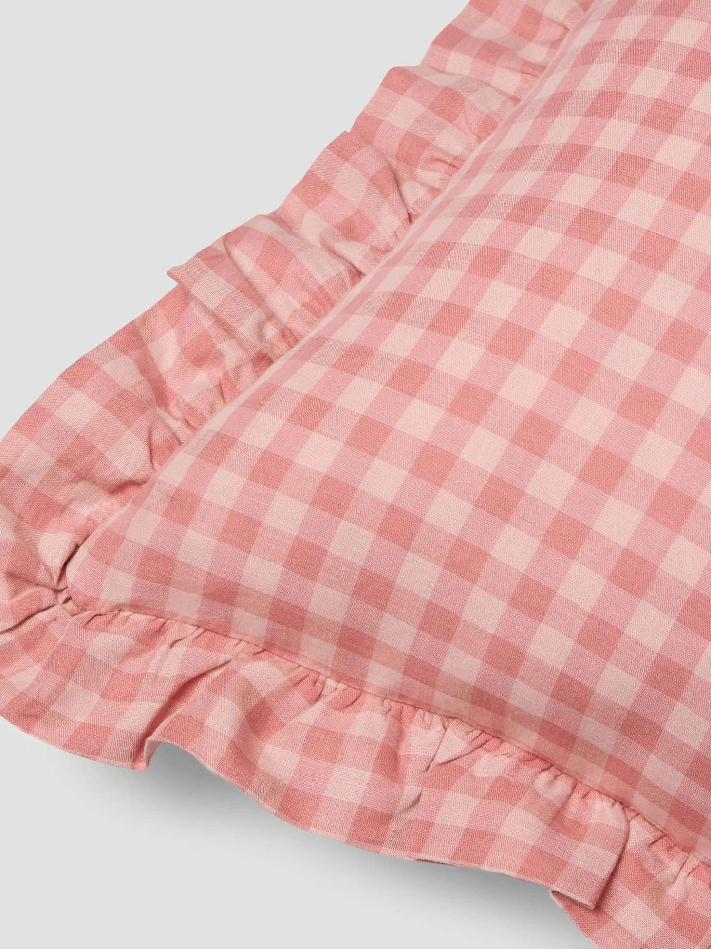 Dusty Pink & Rose Gingham Frill Linen Blend Filled Cushion