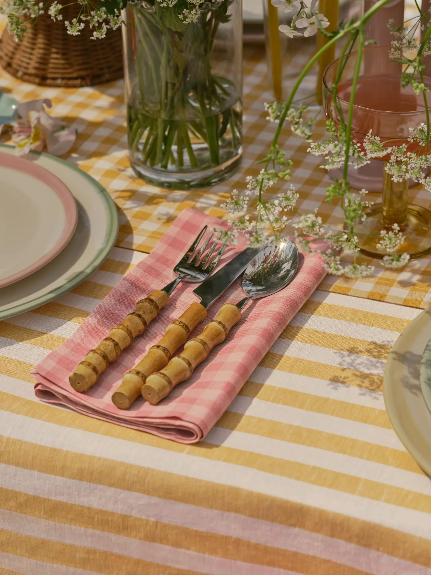 Dusty Pink & Rose Gingham Linen Blend Napkins Set of 4