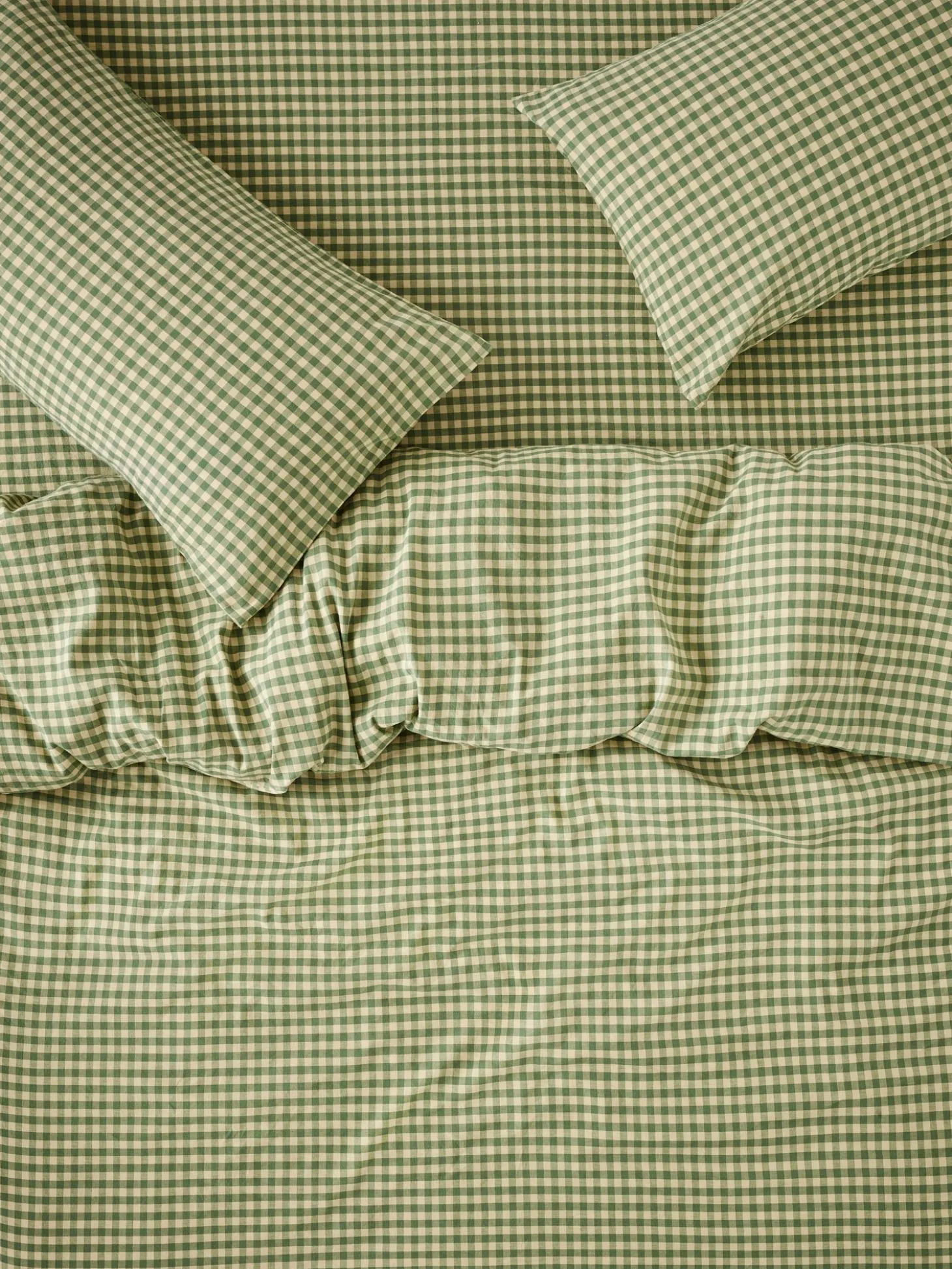 Elm Green & Butter Yellow Color Drenched Gingham Linen Blend Duvet Cover